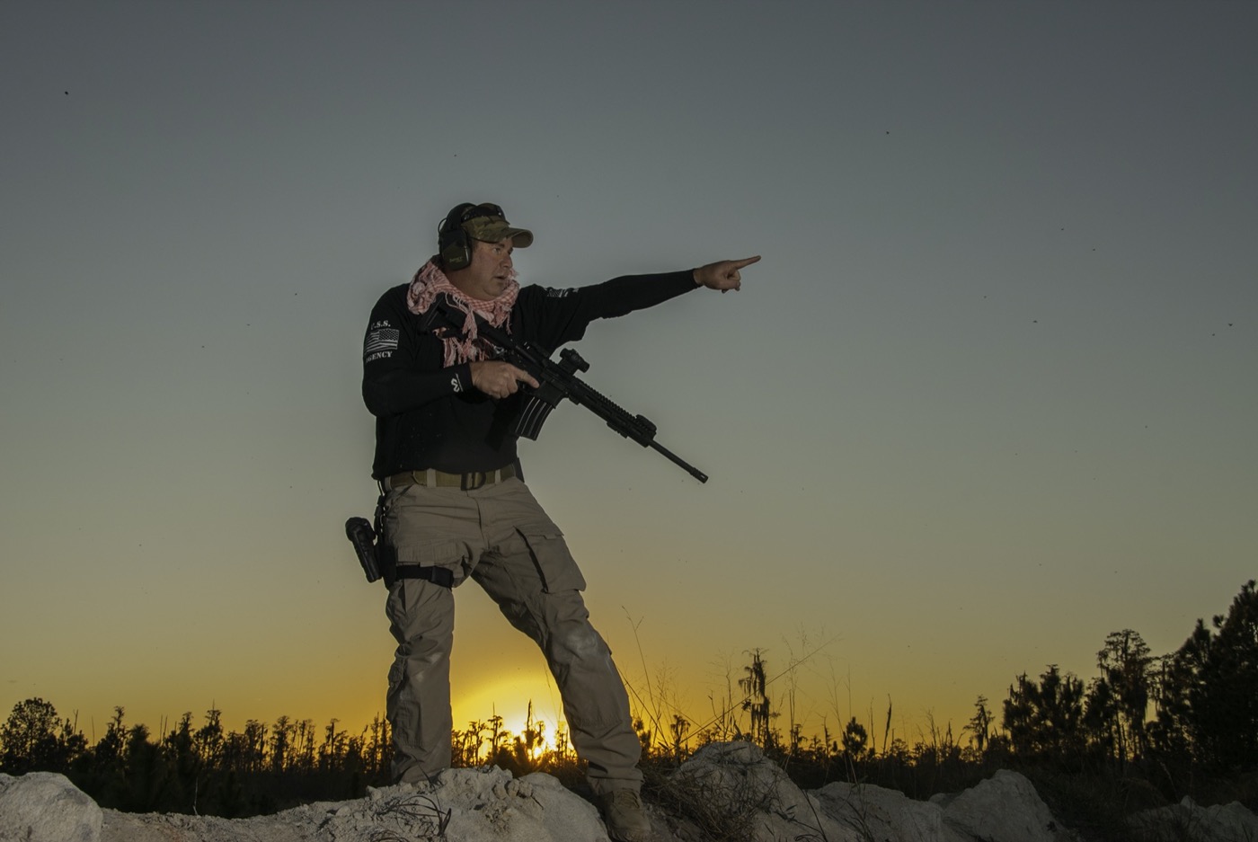 Firearms training silhouette at sunset